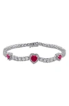 Delmar Lab Grown Ruby & Lab Grown White Sapphire Heart Station Bracelet In Red