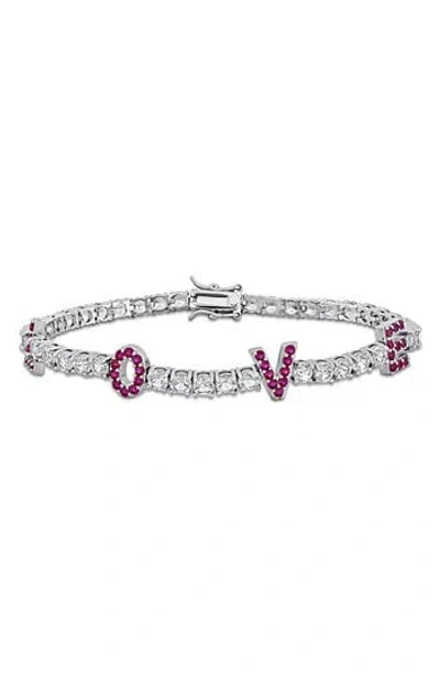 Delmar Lab Grown Ruby & White Sapphire Love Tennis Bracelet In Metallic