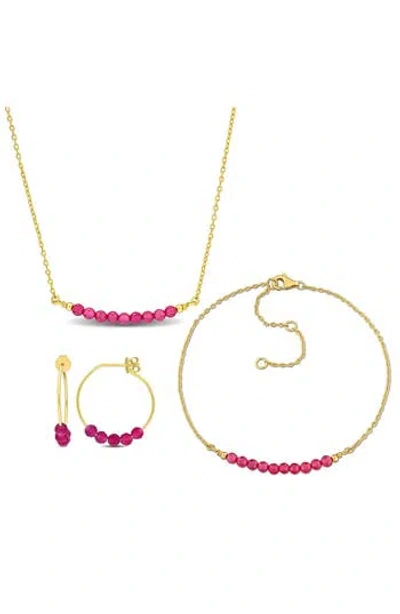Delmar Lab Grown Ruby Earrings, Bracelet & Necklace Set In Gold