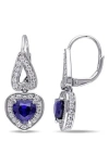 Delmar Lab Grown Sapphire & White Sapphire Heart Drop Earrings In Blue