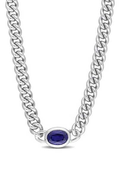Delmar Lab-grown Sapphire Pendant Necklace In Blue