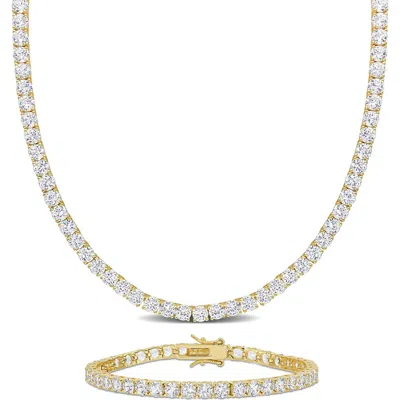 Delmar Lab Grown White Sapphire Bracelet & Necklace Set In Gold