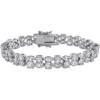 Delmar Lab Grown White Sapphire Double Row Bracelet In Metallic