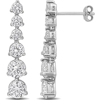 Delmar Lab-grown White Sapphire Graduated Drop Earrings In Silver