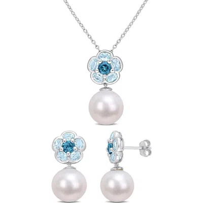 Delmar London Blue Topaz 11-12mm Cultured Pearl Drop Earrings