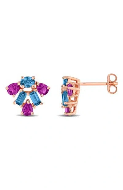 Delmar London Blue Topaz & Rhodolite Garnet Stud Earrings In Metallic