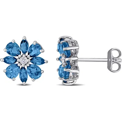 Delmar London Blue Topaz & White Topaz Flower Stud Earrings In Metallic