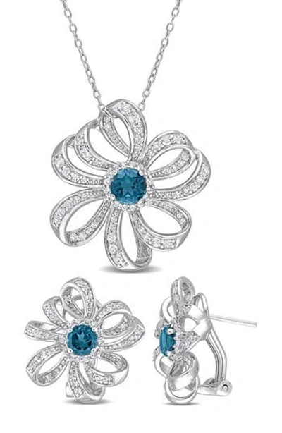 Delmar London Blue Topaz & White Topaz Statement Stud Earrings
