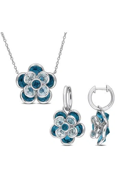 Delmar London Blue Topaz Flower Earrings & Necklace Set