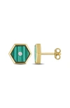 Delmar Malachite & Diamond Hexagon Stud Earrings In Green