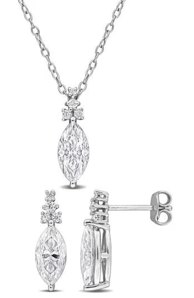 Delmar Marquis Cut Lab Grown Moissanite Earrings & Necklace Set In Metallic