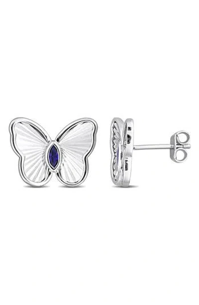 Delmar Marquise Cut Created Sapphire Butterfly Stud Earrings In Metallic