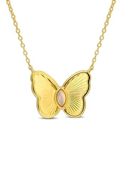 Delmar Marquise Cut Ethiopian Blue Opal Butterfly Pendant Necklace In Gold