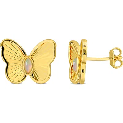 Delmar Marquise Cut Ethiopian Blue Opal Butterfly Stud Earrings In Gold