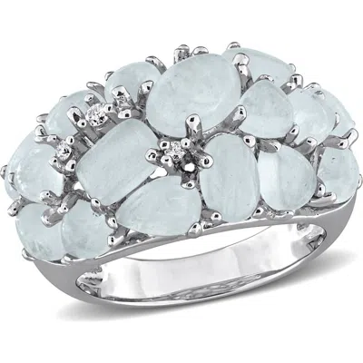 Delmar Milky Aquamarine & Diamond Dome Ring In Blue