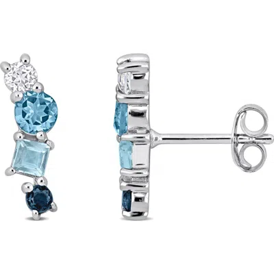 Delmar Mixed Cut Swiss London Blue Topaz, Sky Blue Topaz & White Sapphire Stud Earrings