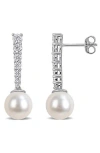 Delmar Moissanite & Cultured Freshwater Pearl Drop Earrings In White