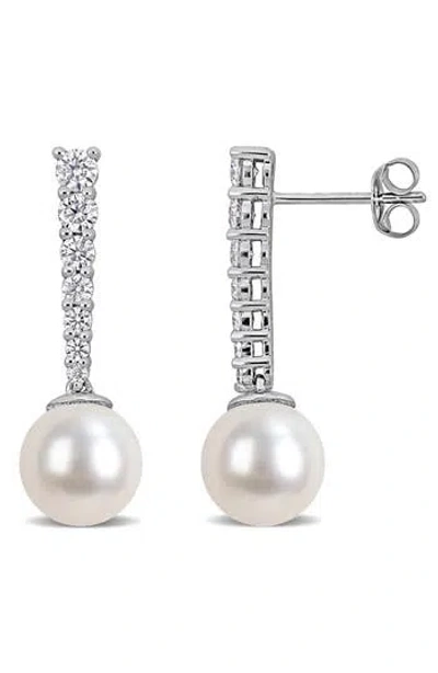 Delmar Moissanite & Cultured Freshwater Pearl Drop Earrings In White