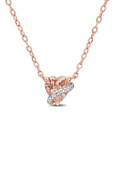 Delmar Morganite & Diamond Heart Pendant Necklace In Gold