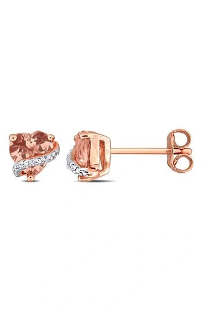 Delmar Morganite & Diamond Heart Stud Earrings In Gold
