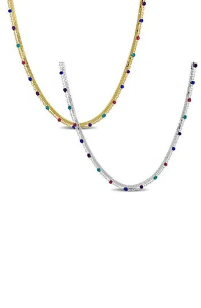 Delmar Multicolor Dot Layered Herringbone Chain Necklace In Gold