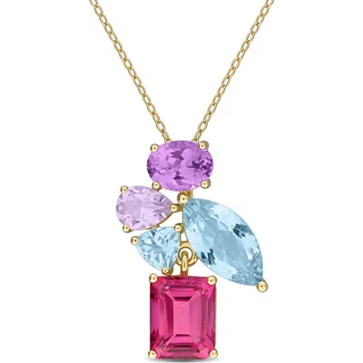 Delmar Multi-gem Cluster Pendant Necklace In Pink Multi