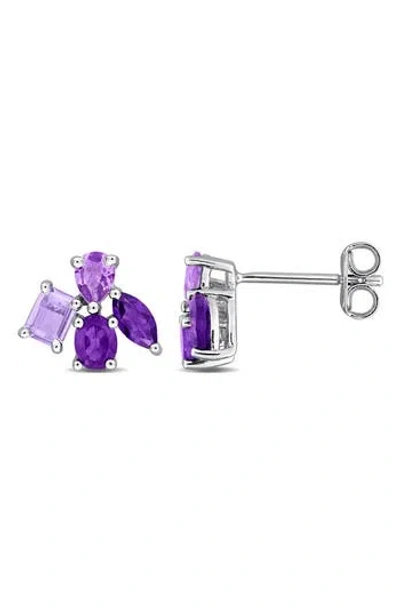 Delmar Multiple Cut Amethyst Cluster Stud Earrings In Neutral