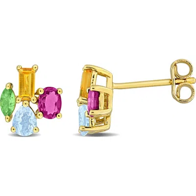 Delmar Multiple Cut Semiprecious Stone Cluster Stud Earrings In Pink