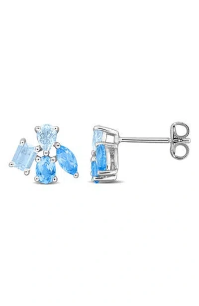 Delmar Multiple Cut Swiss Blue Topaz Cluster Stud Earrings In Orange