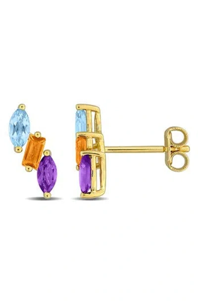 Delmar Multistone Diagonal Stud Earrings In Orange