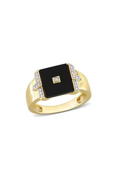 Delmar Onyx & Diamond Square Ring In Gold