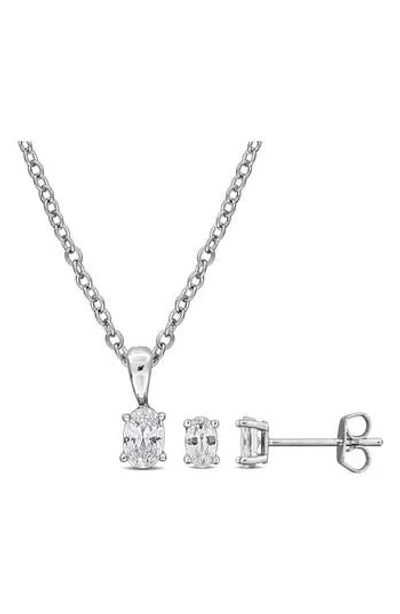 Delmar Oval Cut Cubic Zirconia Earrings & Necklace Set In Silver