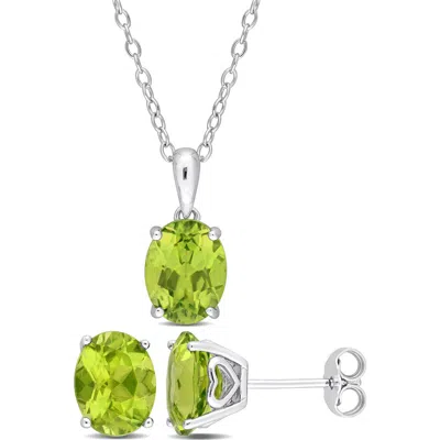 Delmar Oval Cut Peridot Solitaire Pendant Necklace & Stud Earrings Set In Orange