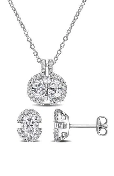 Delmar Oval-cut White Moissanite Earrings & Necklace Set In Silver