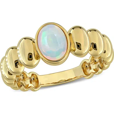 Delmar Oval Ethiopian Opal Ribbed Ring In White Gold