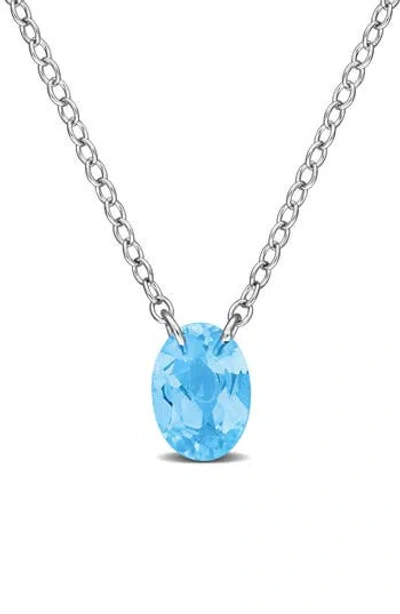 Delmar Oval Swiss Blue Topaz Pendant Necklace In Metallic