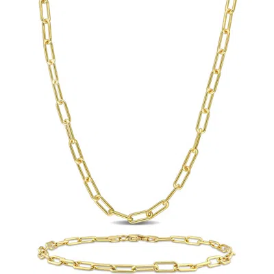 Delmar Paper Clip Oval Link Chain Necklace & Bracelet Set, 3.5mm In Gold