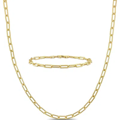 Delmar Paper Clip Oval Link Chain Necklace & Bracelet Set, 3.5mm In Gold