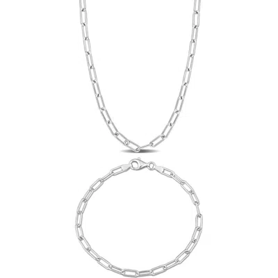 Delmar Paper Clip Oval Link Chain Necklace & Bracelet Set, 3.5mm In Red