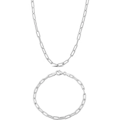 Delmar Paper Clip Oval Link Chain Necklace & Bracelet Set, 3.5mm In Silver