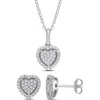 Delmar Pavé Diamond Heart Pendant Necklace & Stud Earrings Set In Silver