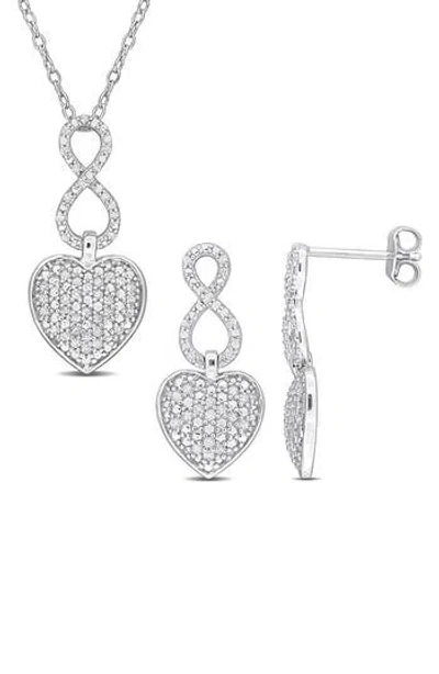 Delmar Pavé Heart Pendant Necklace & Drop Earrings In White