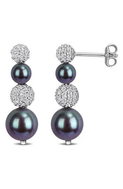 Delmar Pavé White Topaz & Cultured Black Freshwater Pearl Drop Earrings In Multi