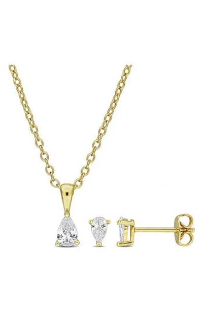 Delmar Pear Cut Cubic Zirconia Earrings & Necklace Set In Gold