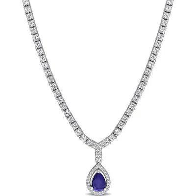 Delmar Pear Cut Lab Created Blue Sapphire Pendant Necklace