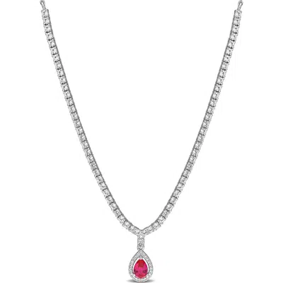 Delmar Pear Shaped Created Ruby Drop Necklace In Red