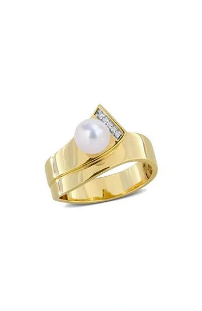 Delmar Pearl & Diamond Wraparound Ring In Gold
