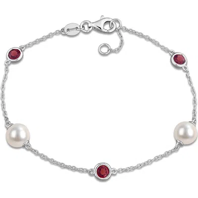 Delmar Pearl And Garnet Station Bracelet In Multi