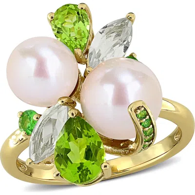 Delmar Pearl & Gemstone Cluster Ring In Multi