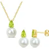 Delmar Peridot & Freshwater Pearl Stud Earrings & Pendant Necklace Set